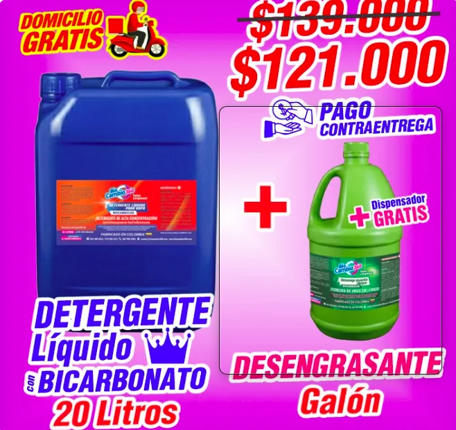 Combo Detergente Ropa 20L + Desengrasante Industrial 1 Galón (+ Dispensador Gratis) COMBO
